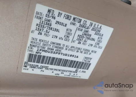 1996 Ford Explorer from USA, damaged, VIN 1FMDU35P9TUD18916